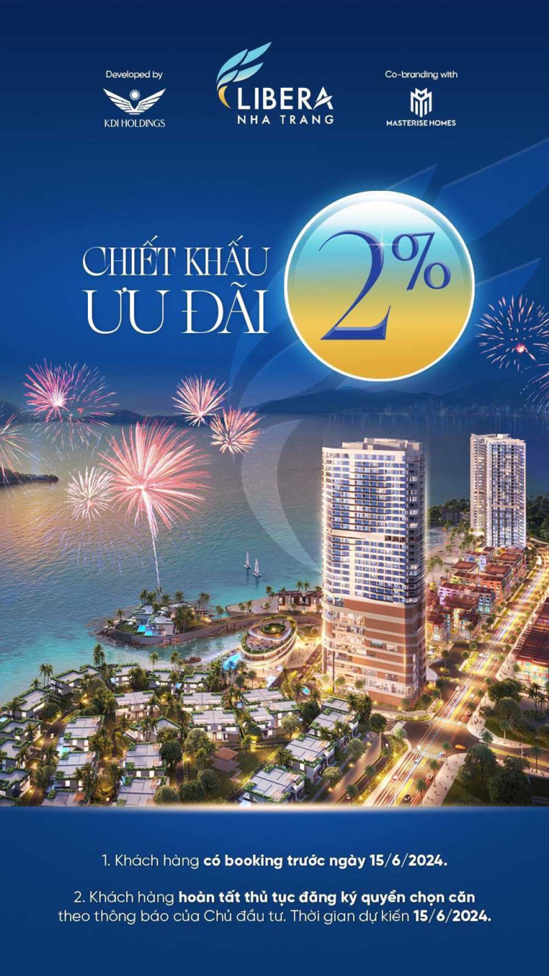 Chiết khấu ưu đãi 2% giá trị cho khách hàng có Booking trước ngày 15/06/2024