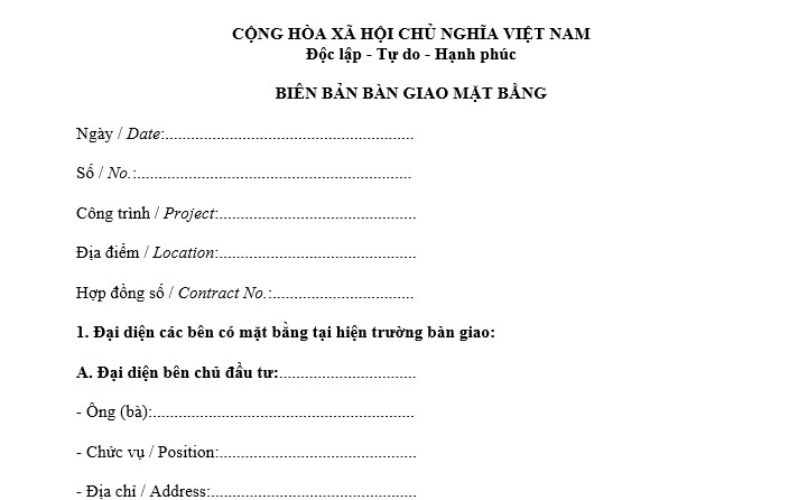 biên bản bàn giao mặt bằng thi công 3