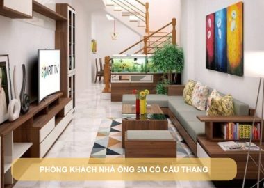 phòng khách nhà ống 5m có cầu thang